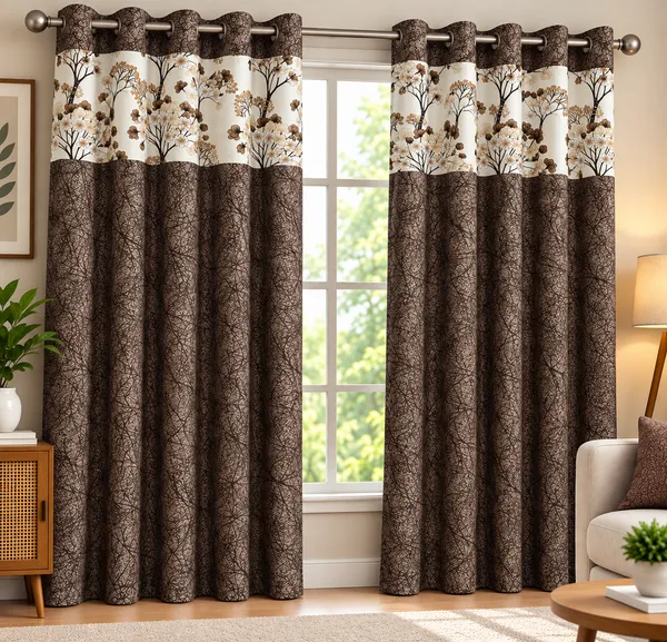 Brown_Contemporary_Floral_Print_Eyelet_Curtains