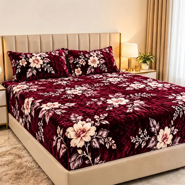 Cotton_Blend_Bedroom_Floral_Print_Burgundy_Double_Bedsheet