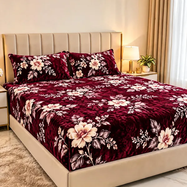 Cotton_Blend_Bedroom_Floral_Print_Burgundy_Double_Bedsheet