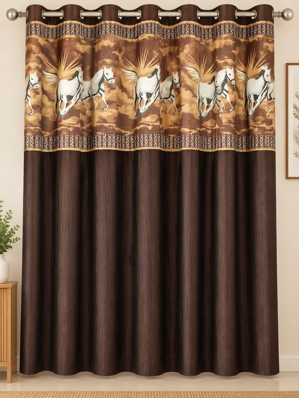 Brown_Horse_Print_Eyelet_Curtain