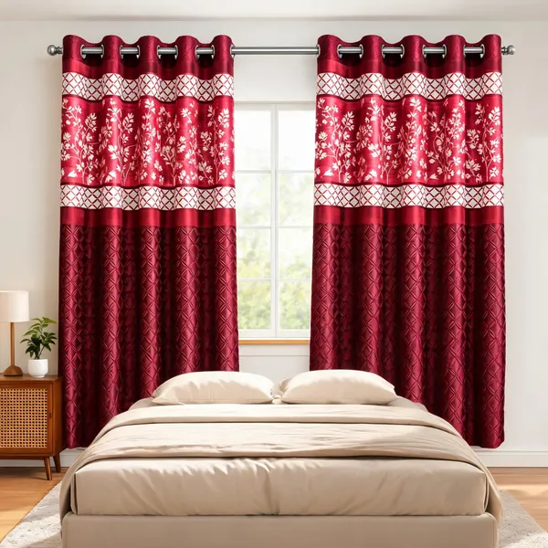 Jacquard_Door_Floral_Print_Maroon_Eyelet_Curtain