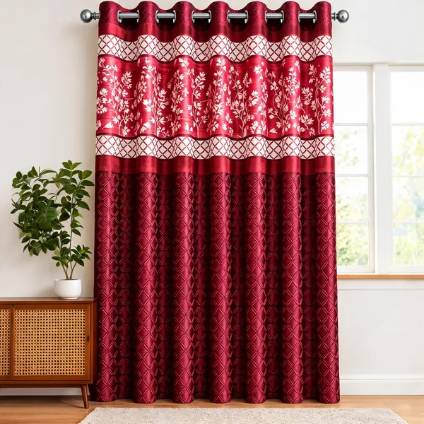 Jacquard_Door_Floral_Print_Maroon_Eyelet_Curtain