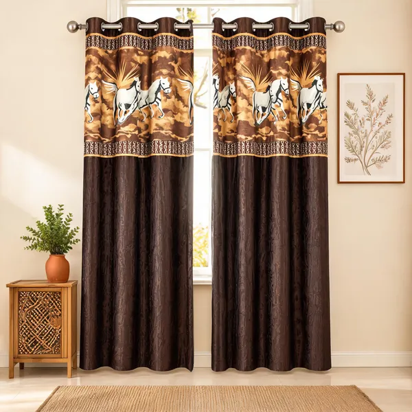 Jacquard_Door_Horse_Print_Brown_Eyelet_Curtain