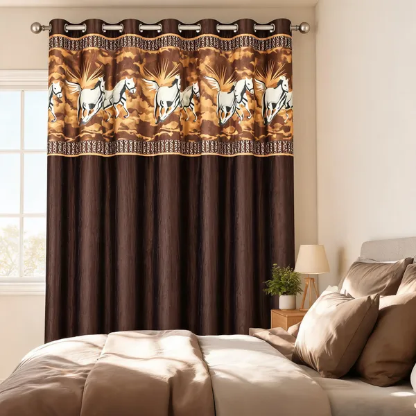 Jacquard_Door_Horse_Print_Brown_Eyelet_Curtain