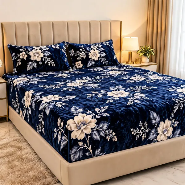 Cotton_Blend_Bedroom_Floral_Print_Navy_Double_Bedsheet