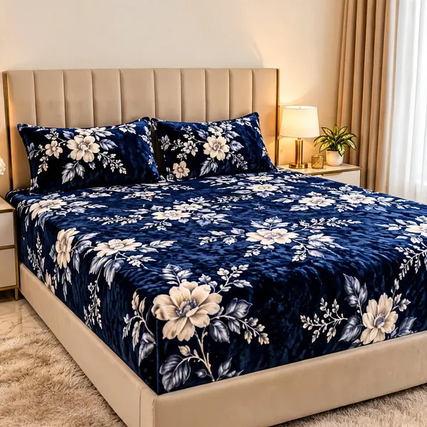 Cotton_Blend_Bedroom_Floral_Print_Navy_Double_Bedsheet