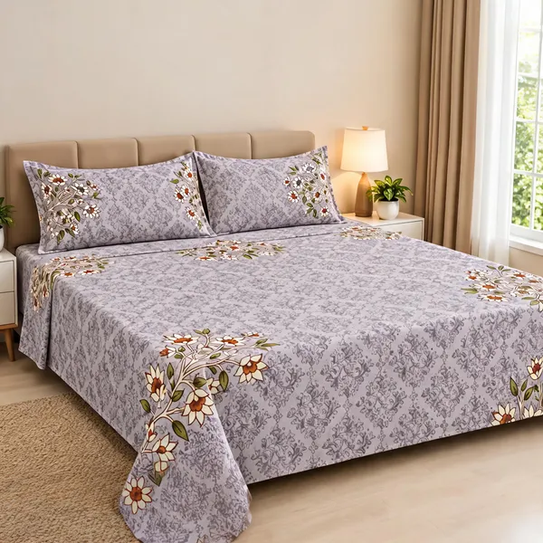 Cotton_Blend_Bedroom_Floral_Print_Grey_Double_Bedsheet