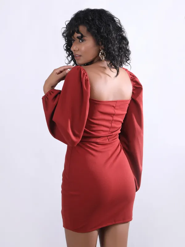 Rust_Orange_Lycra_Dress_For_Women