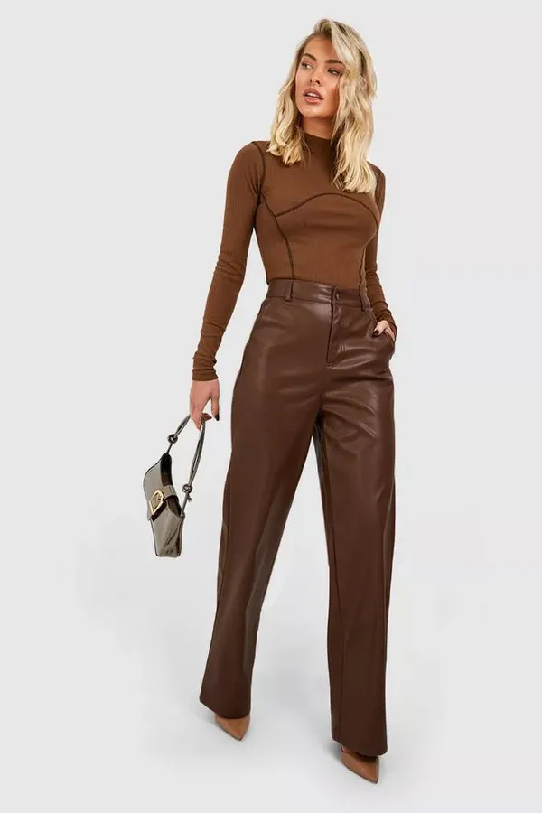 Brown_Faux_Leather_Trousers_For_Women