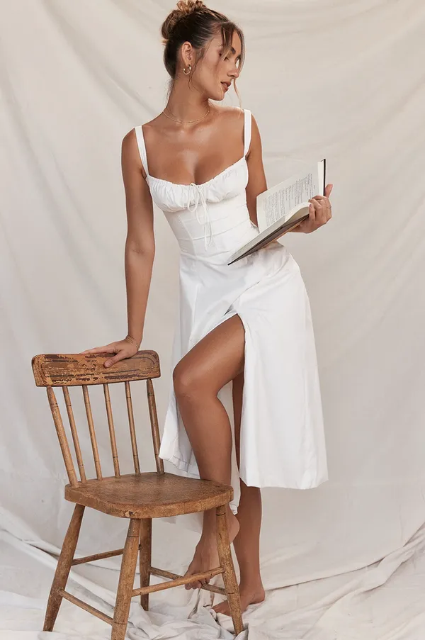 White_Polyester_Dress_For_Women