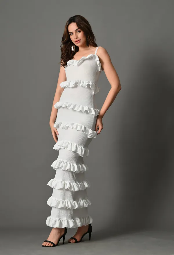 White_Polyester_Dress_For_Women