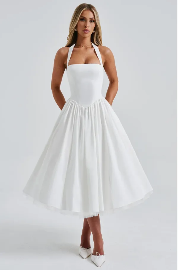 White_Polyester_Dress_For_Women