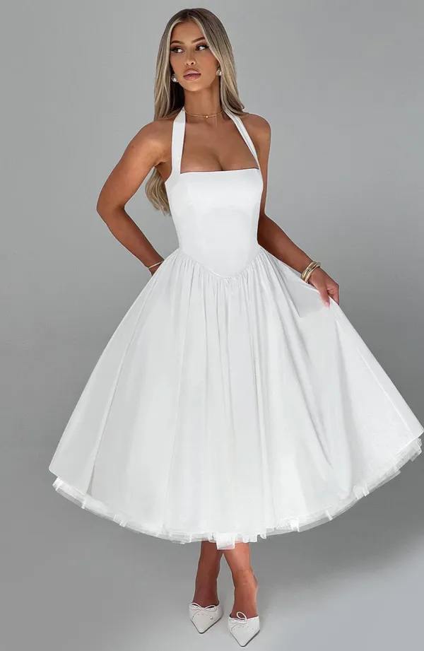 White_Polyester_Dress_For_Women