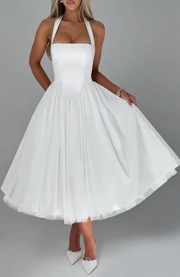 White_Polyester_Dress_For_Women