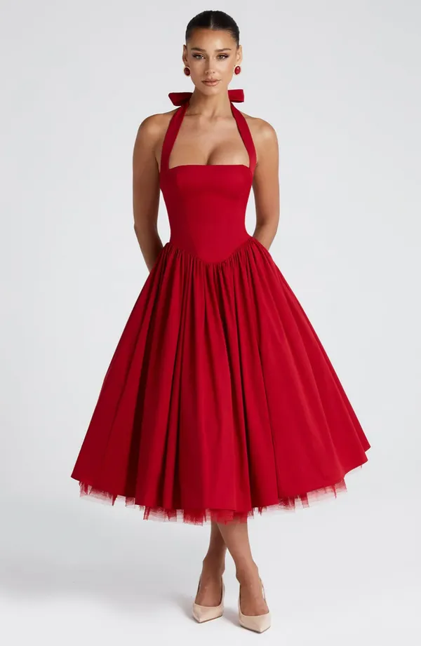 Red_Polyester_Dress_For_Women
