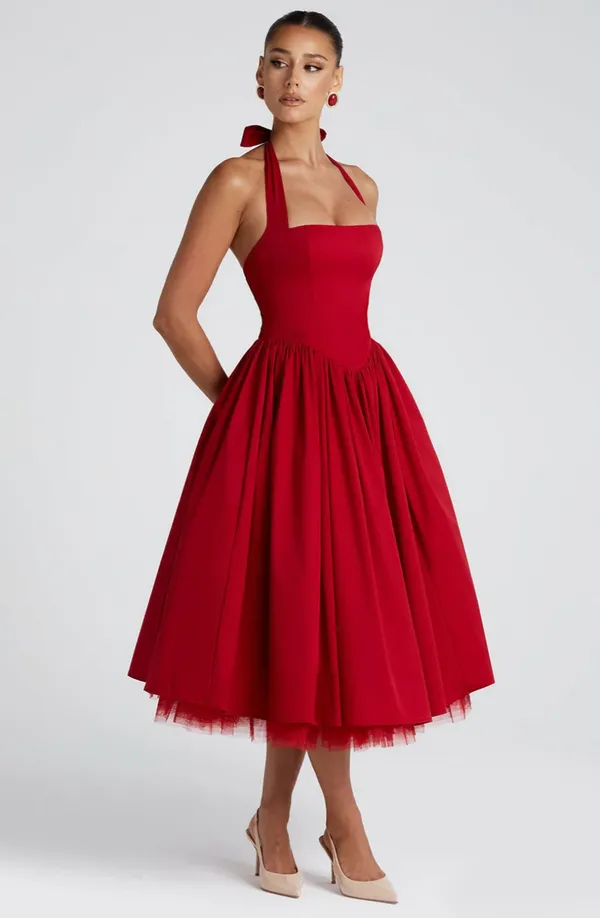 Red_Polyester_Dress_For_Women