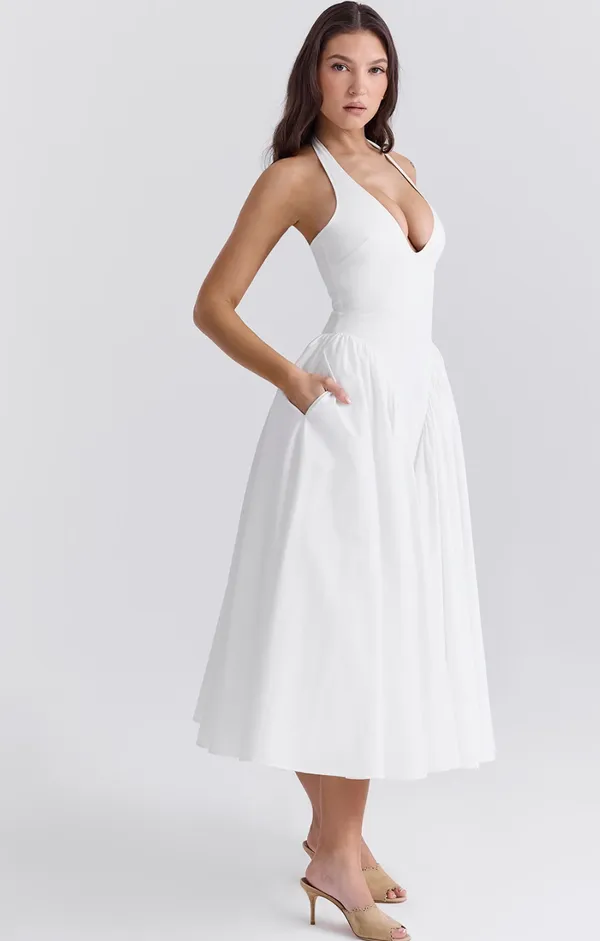 White_Polyester_Dress_For_Women