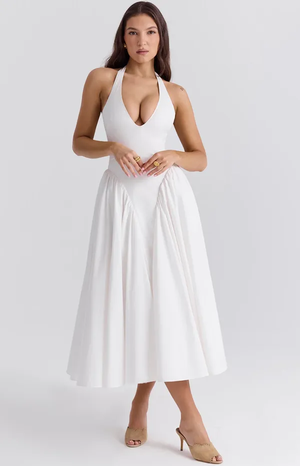 White_Polyester_Dress_For_Women