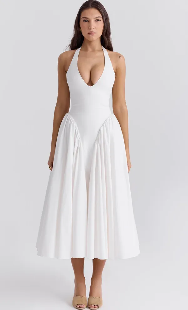 White_Polyester_Dress_For_Women