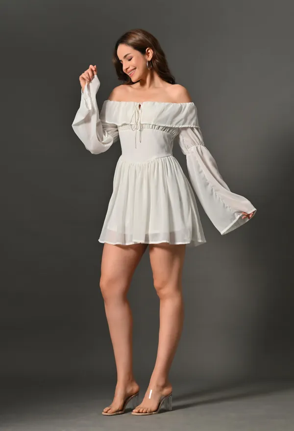 White_Polyester_Dress_For_Women