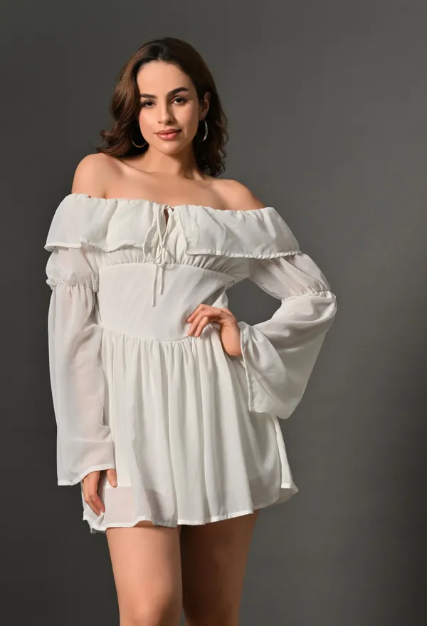 White_Polyester_Dress_For_Women