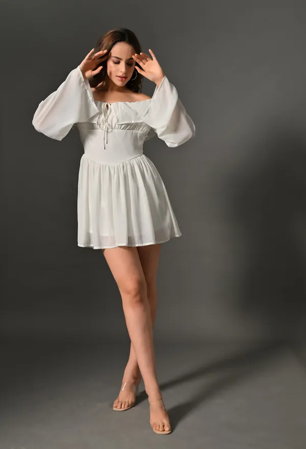 White_Polyester_Dress_For_Women