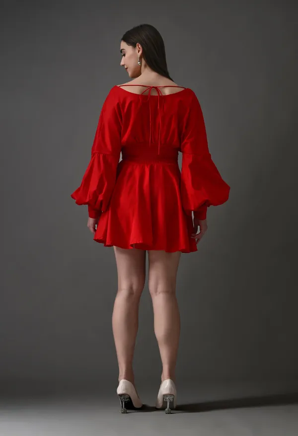 Scarlet_Red_Polyester_Dress_For_Women