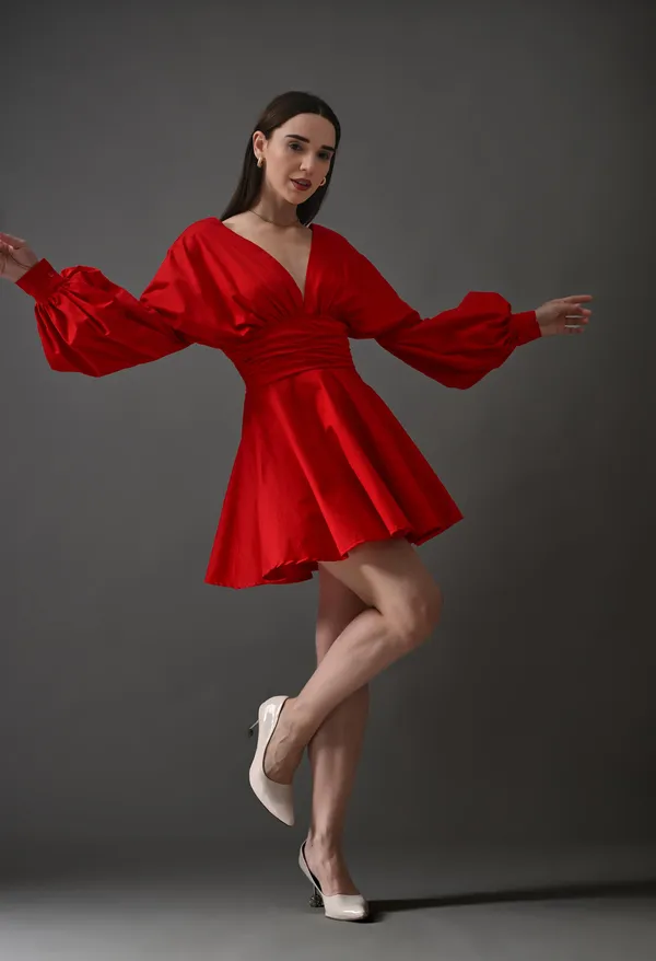 Scarlet_Red_Polyester_Dress_For_Women