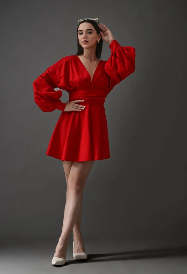 Scarlet_Red_Polyester_Dress_For_Women