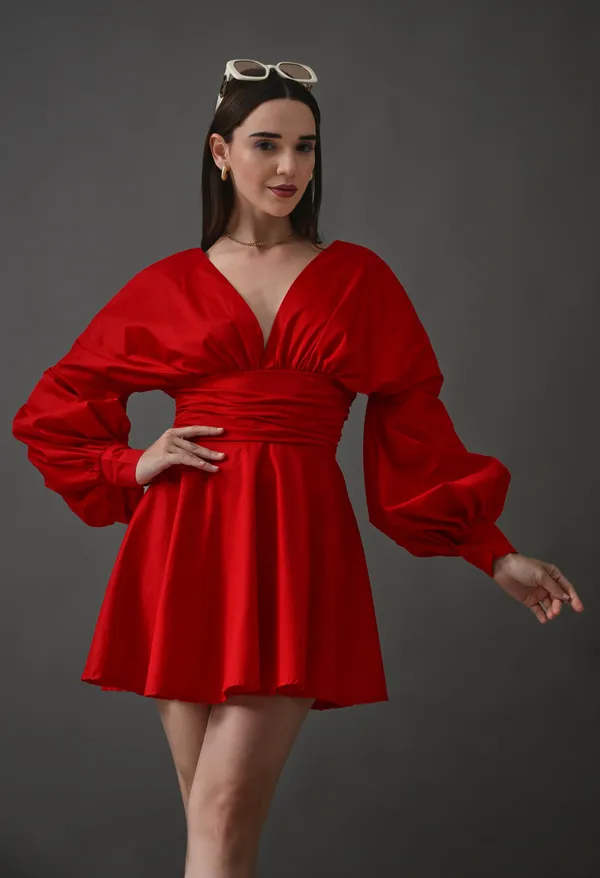 Scarlet_Red_Polyester_Dress_For_Women