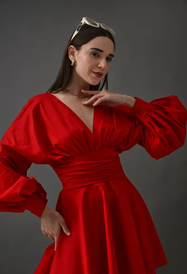 Scarlet_Red_Polyester_Dress_For_Women