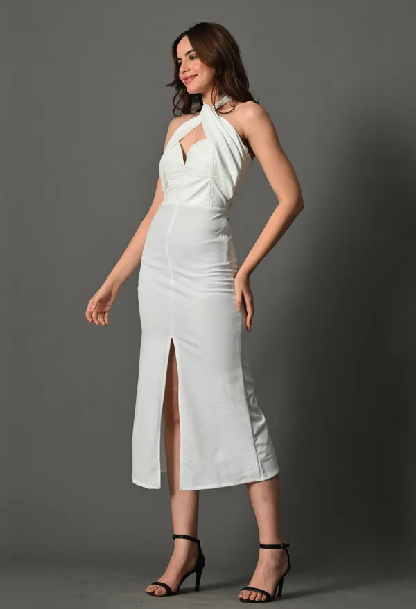 White_Polyester_Dress_For_Women