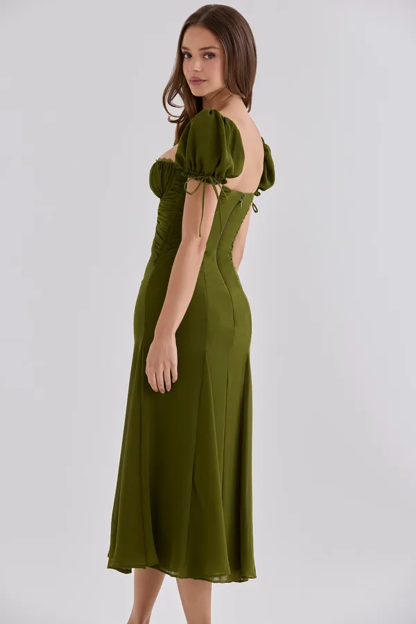 Olive_Polyester_Dress_For_Women