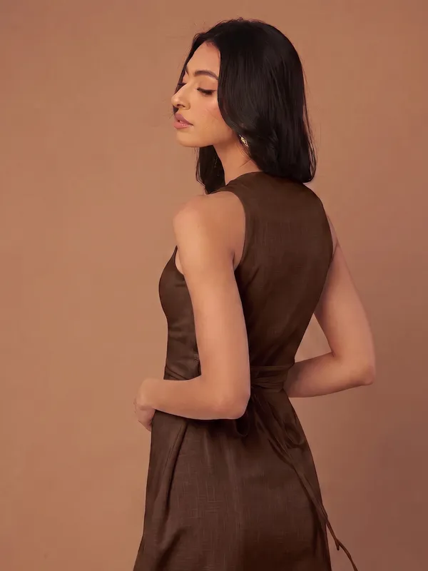 Mocha_Polyester_Dress_For_Women