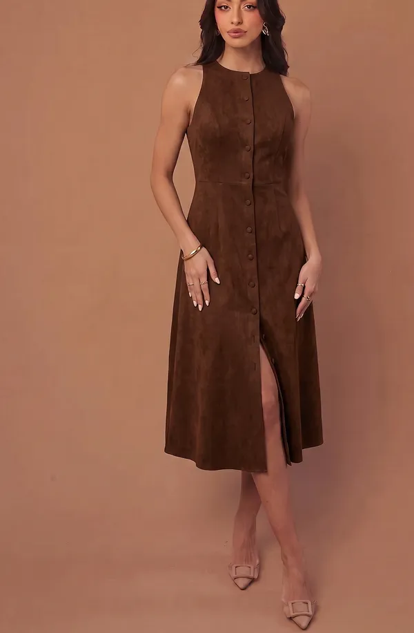 Mocha_Polyester_Dress_For_Women
