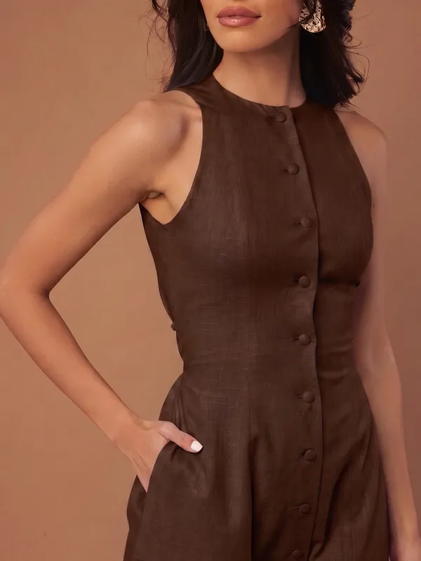 Mocha_Polyester_Dress_For_Women