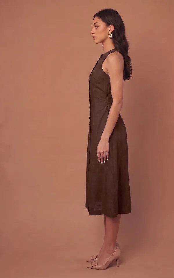 Mocha_Polyester_Dress_For_Women