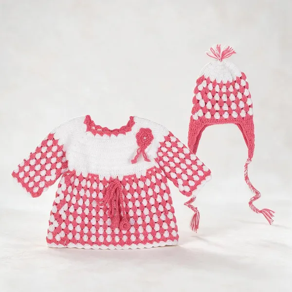 Pink_Full_Sleeves_Frock_Sweater_With_Cap_Crochet_For_Girls