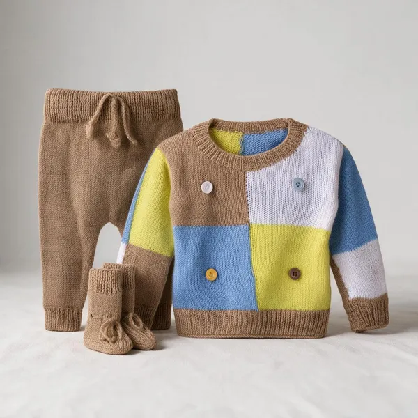 Multicolor_Unisex_Full_Sleeves_Sweater_With_Pajama_Set_And_Booties_Knitted_For_Kids