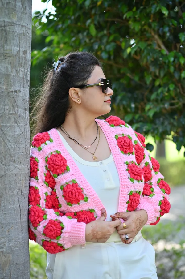 Self_Design_Embroidered_Cardigan_,Has_A_Lapel_Collar,_Long_Sleeves,_Button_Closure,_Straight_Hem