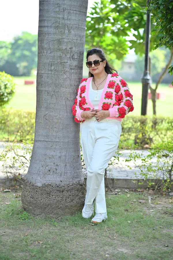 Self_Design_Embroidered_Cardigan_,Has_A_Lapel_Collar,_Long_Sleeves,_Button_Closure,_Straight_Hem