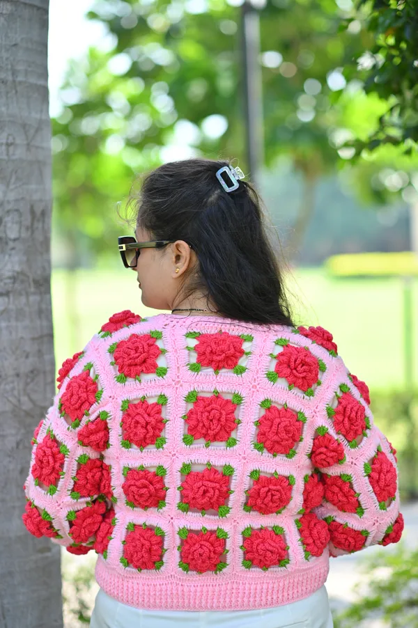 Self_Design_Embroidered_Cardigan_,Has_A_Lapel_Collar,_Long_Sleeves,_Button_Closure,_Straight_Hem