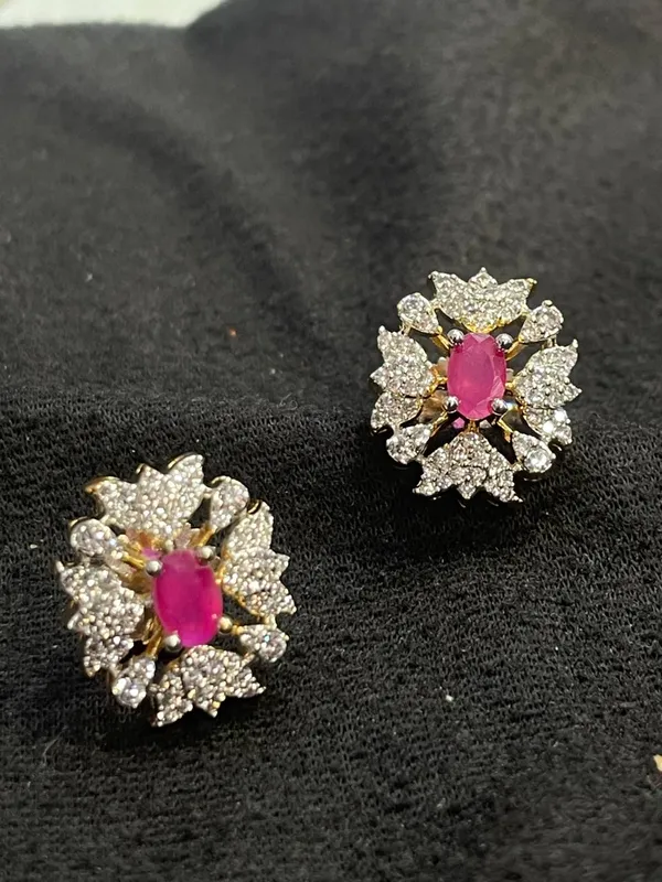 Pink_Gold_Tone_Floral_Stone_Stud_Earrings_For_Women