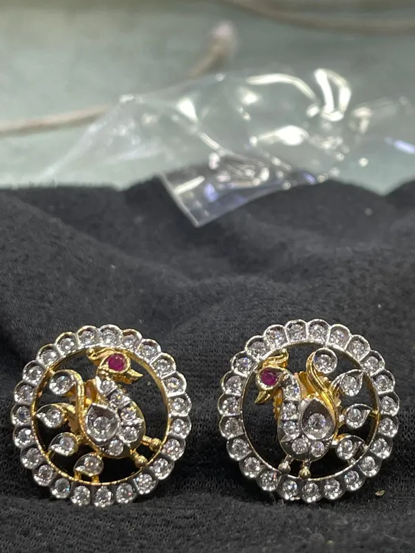 Gold_Tone_Peacock_Motif_Round_Stud_Earrings_For_Women
