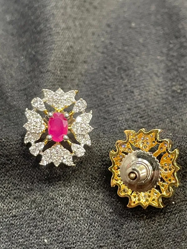 Pink_Gold_Tone_Floral_Stone_Stud_Earrings_For_Women