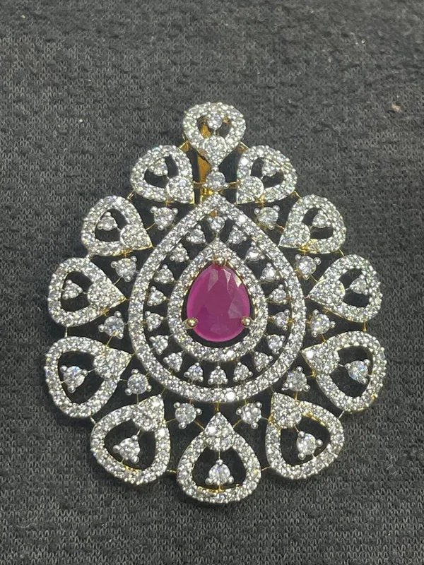 Silver_Tone_Pink_Stone_Floral_Pendant_And_Earrings_Set_For_Women