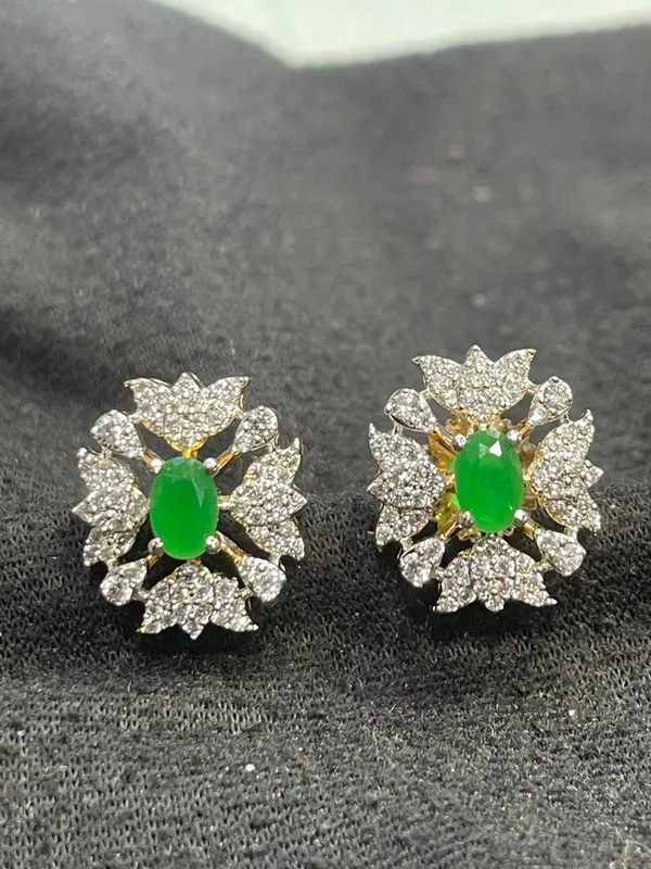 Green_Gold_Tone_Floral_Oval_Stone_Stud_Earrings_For_Women