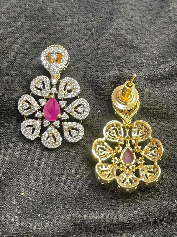 Silver_Tone_Pink_Stone_Floral_Pendant_And_Earrings_Set_For_Women