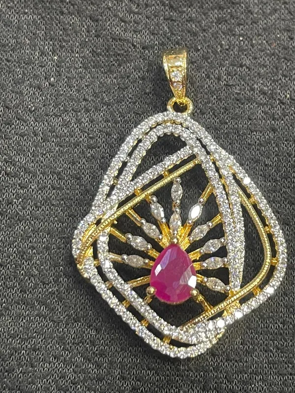 Pink_Gold_Tone_Floral_Teardrop_Stone_Pendant_Earrings_Set_For_Women