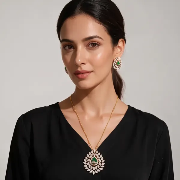 Green_Gold_Tone_Stone_Studded_Leaf_Brooch_For_Women